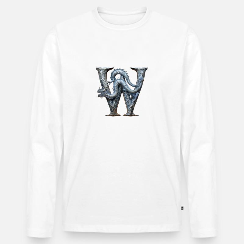 Buchstabe "W" im Drachendesign. - Männer Premium Bio Langarmshirt - Weiß
