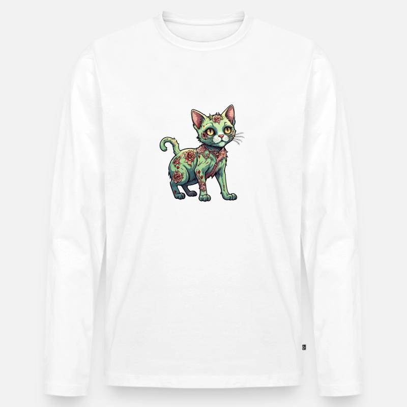 Zombie Katze Illustration - Männer Premium Bio Langarmshirt - Weiß
