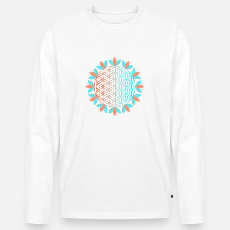 Blühende Lebensblume - Männer Premium Bio Langarmshirt - Weiß