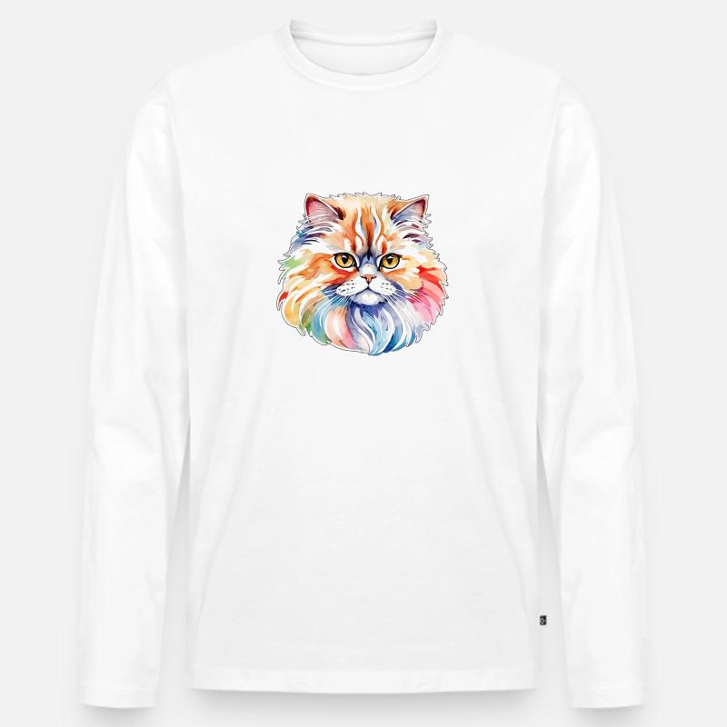 Perserkatze Wasserfarben - Männer Premium Bio Langarmshirt - Weiß