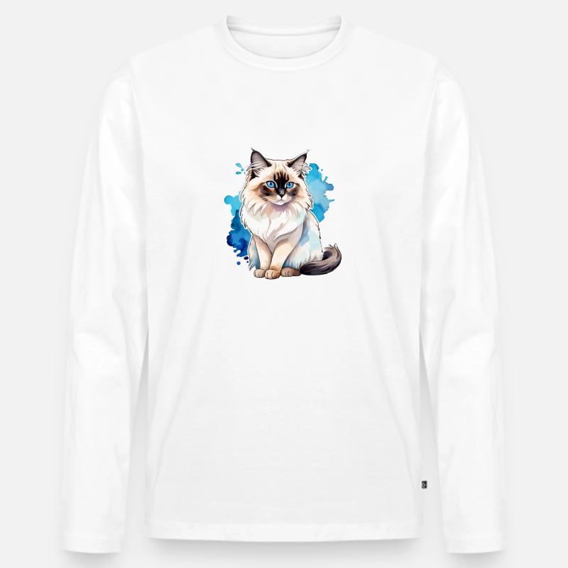 Birmakatze Wasserfarben - Männer Premium Bio Langarmshirt - Weiß