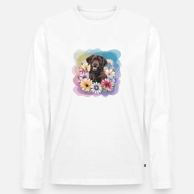 Brauner Labrador mit Blumen - Männer Premium Bio Langarmshirt - Weiß