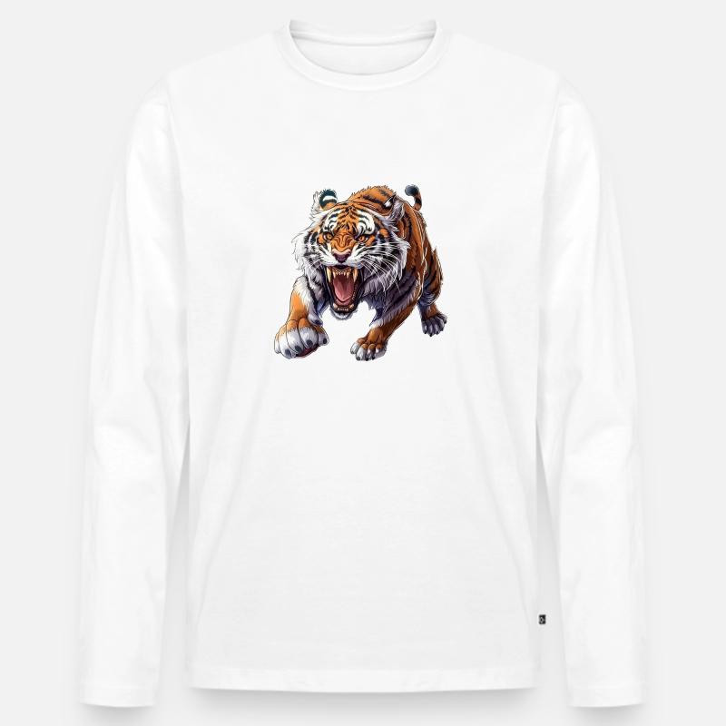 Stolzer Tiger Im Angriffsmodus - Männer Premium Bio Langarmshirt - Weiß