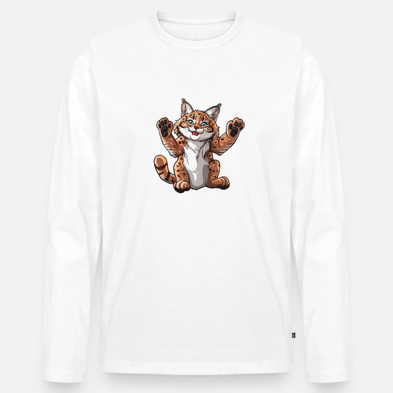 Niedlicher Lachender Luchs - Männer Premium Bio Langarmshirt - Weiß