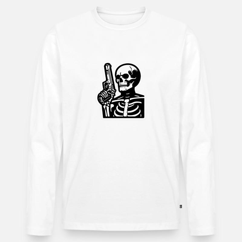 Skelett mit Waffe - Männer Premium Bio Langarmshirt - Weiß