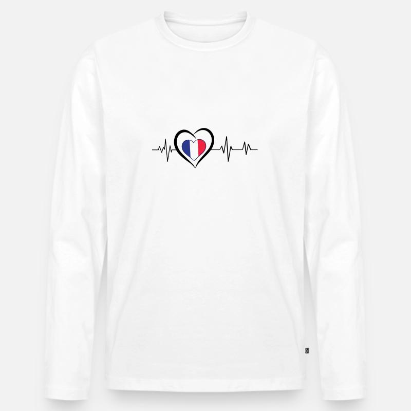 Herzschlag Frankreich - Männer Premium Bio Langarmshirt - Weiß