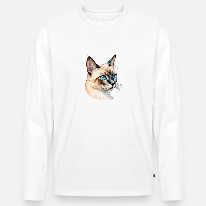 Siamkatze Wasserfarben - Männer Premium Bio Langarmshirt - Weiß