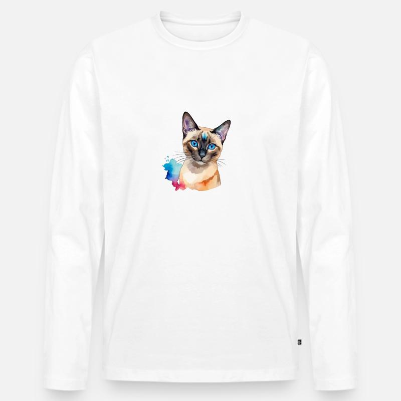 Siamkatze Wasserfarben - Männer Premium Bio Langarmshirt - Weiß