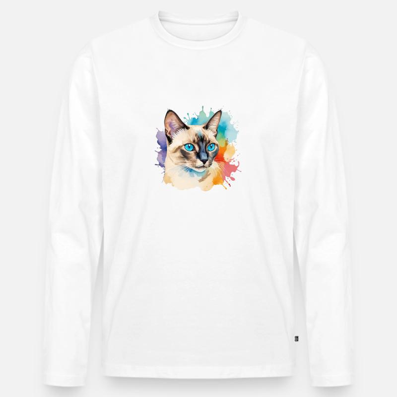 Siamkatze Wasserfarben - Männer Premium Bio Langarmshirt - Weiß