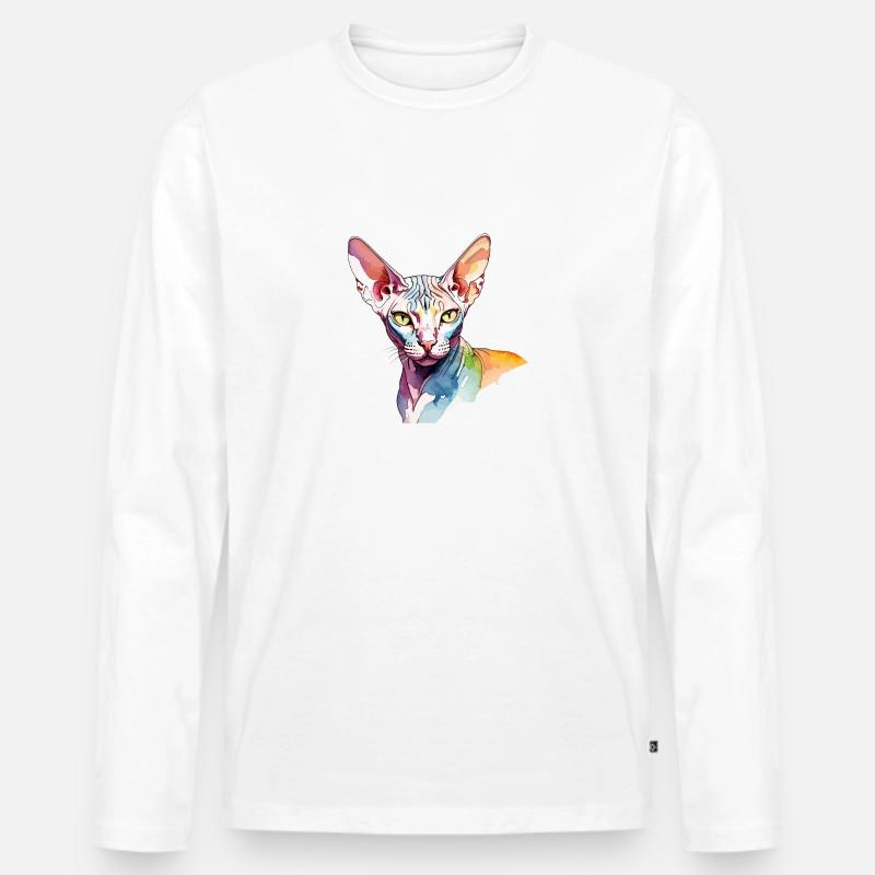 Sphynx Katze Wasserfarben - Männer Premium Bio Langarmshirt - Weiß