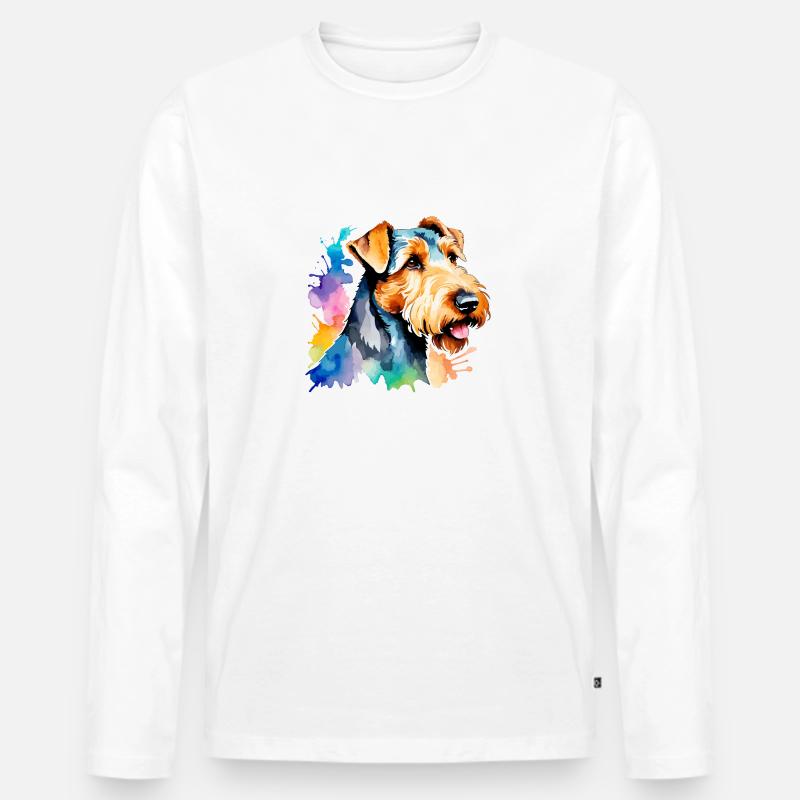 Airedale Terrier Wasserfarben - Männer Premium Bio Langarmshirt - Weiß