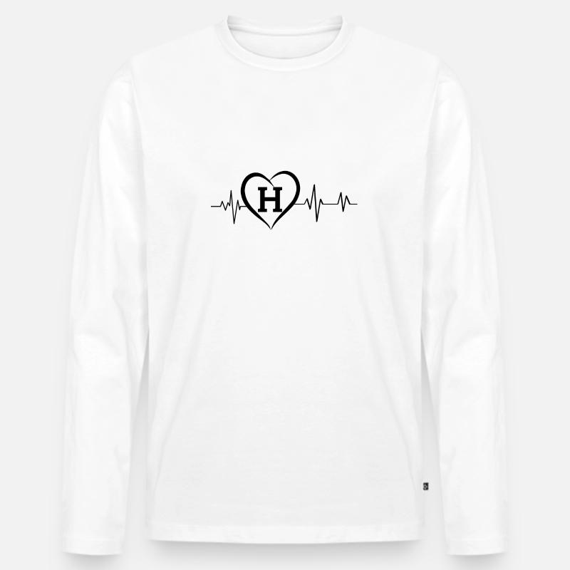 Herzschlag Buchstabe H - Männer Premium Bio Langarmshirt - Weiß