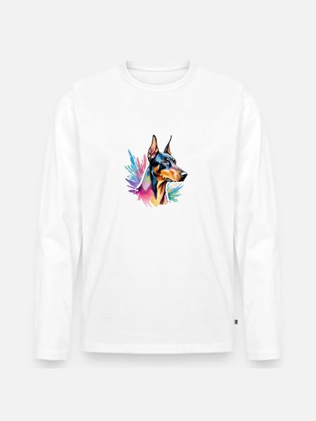 Dobermann Wasserfarben - Männer Premium Bio Langarmshirt - Weiß