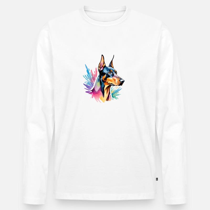 Dobermann Wasserfarben - Männer Premium Bio Langarmshirt - Weiß