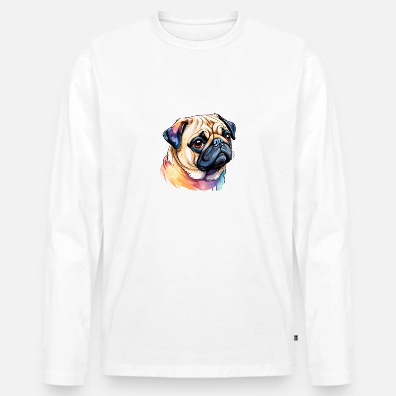 Mops Wasserfarben - Männer Premium Bio Langarmshirt - Weiß