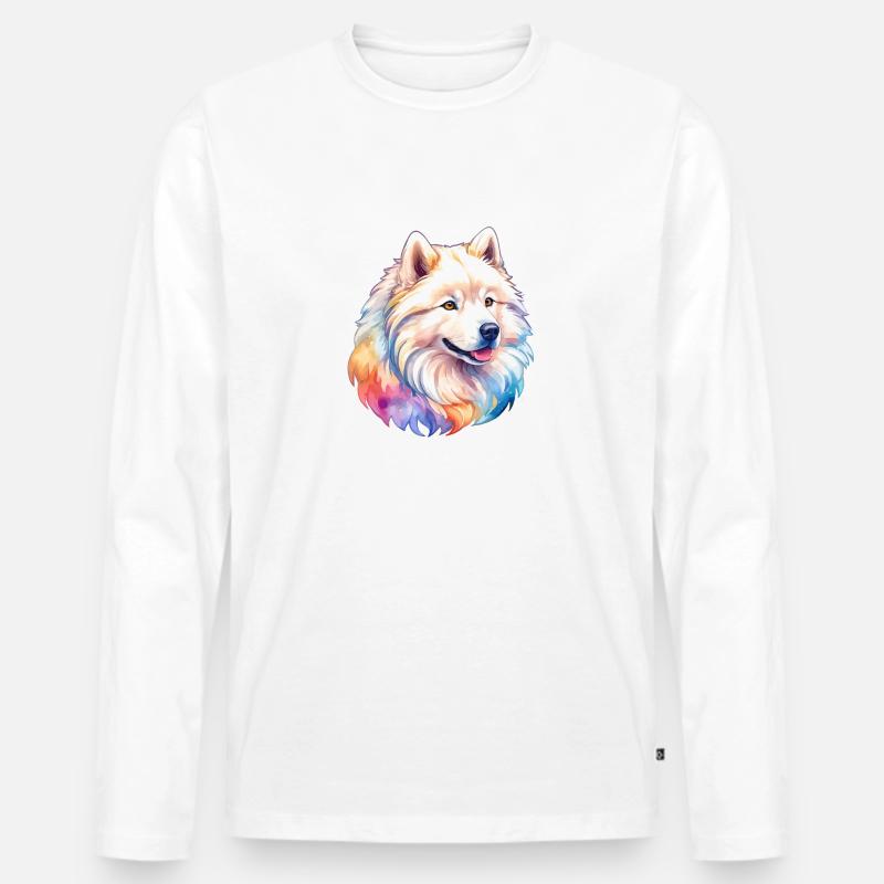 Samojede Wasserfarben - Männer Premium Bio Langarmshirt - Weiß