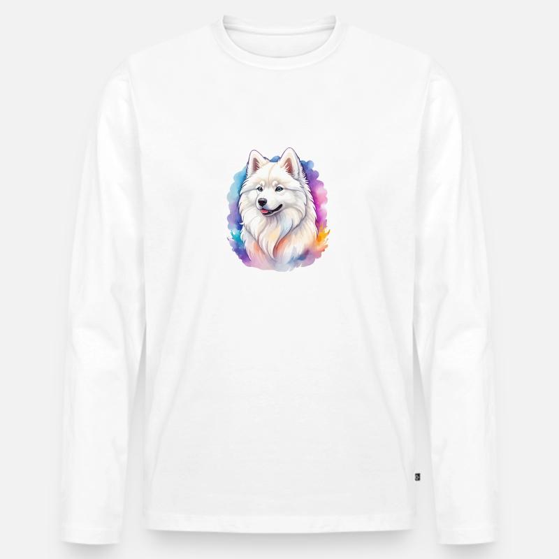 Samojede Wasserfarben - Männer Premium Bio Langarmshirt - Weiß