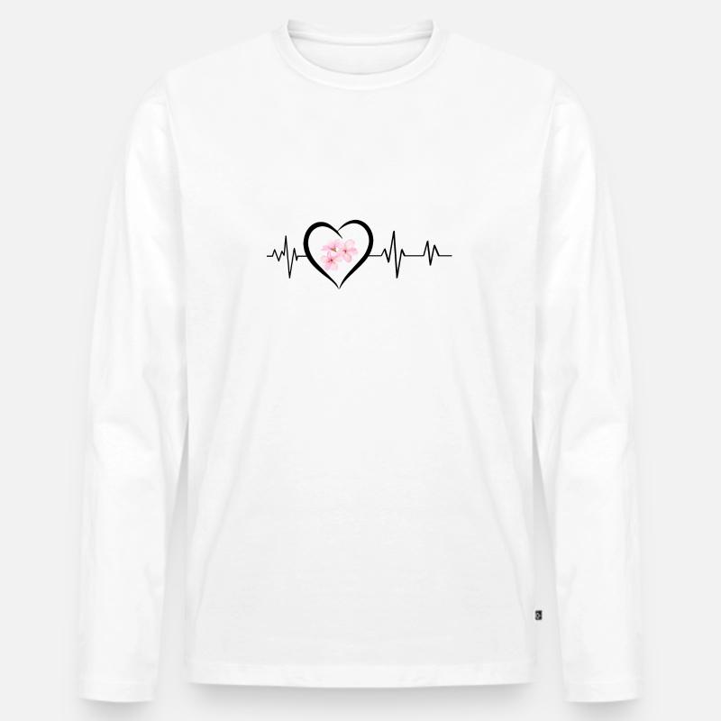 Kirschblüten-Herzschlag - Männer Premium Bio Langarmshirt - Weiß