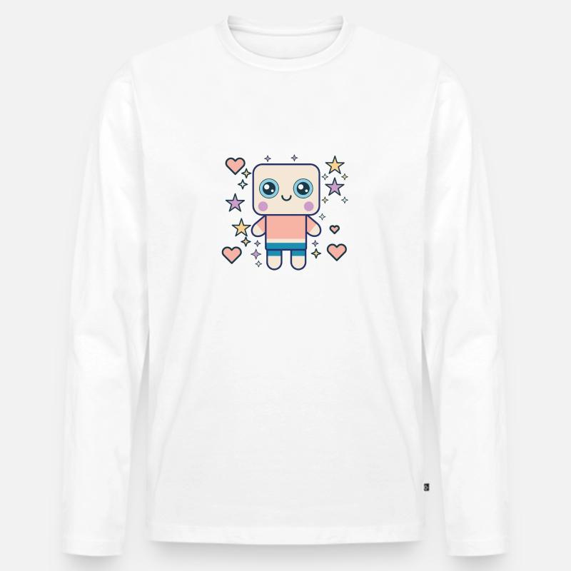 Design "Kawaii Pudding Pop" - Männer Premium Bio Langarmshirt - Weiß