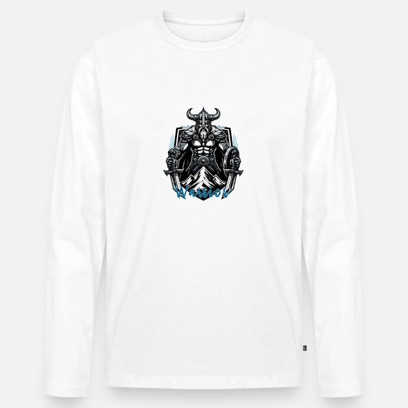 Berserker Wikinger, Warrior Schriftzug - Männer Premium Bio Langarmshirt - Weiß
