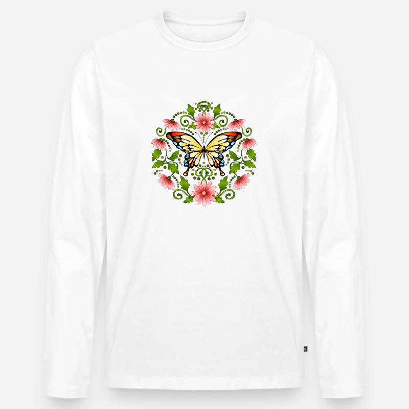 Schmetterling - Männer Premium Bio Langarmshirt - Weiß