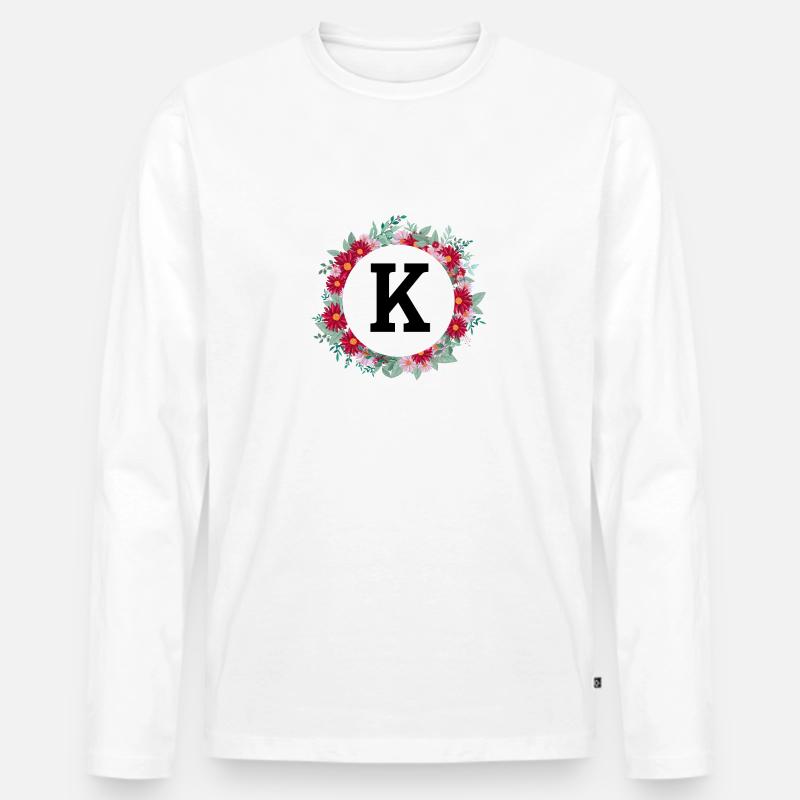 Buchstabe k Blumenkrone - Männer Premium Bio Langarmshirt - Weiß