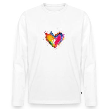 Herz in Regenbogenfarben | Splashes - Männer Premium Bio Langarmshirt - Weiß - Vorne - Nico (187cm)