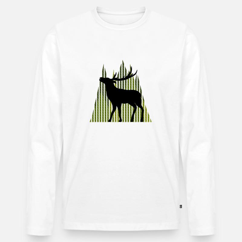 Hirsch - Männer Premium Bio Langarmshirt - Weiß