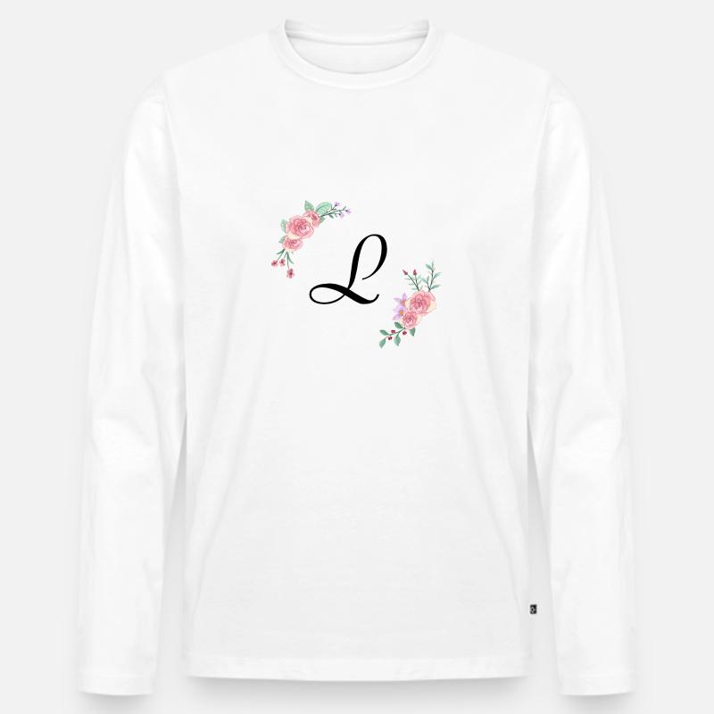 Rosa Blumenbuchstabe l - Männer Premium Bio Langarmshirt - Weiß