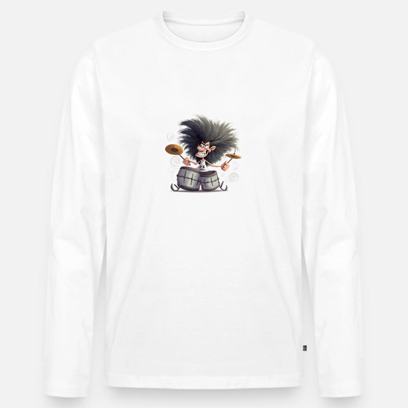 Drummer Man - Männer Premium Bio Langarmshirt - Weiß