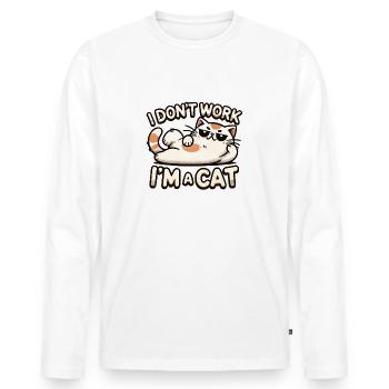Je ne travaille pas, je suis un chat 😼✨ - T-shirt manches longues Premium bio Homme - blanc - Devant - Nico (187cm)