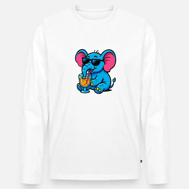 elefant comic cocktail - Männer Premium Bio Langarmshirt - Weiß