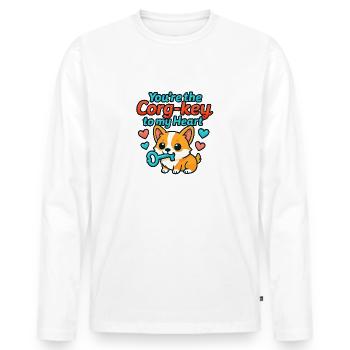 Tu es le Corg-clé de Mon Cœur – Sweet Corgi - T-shirt manches longues Premium bio Homme - blanc - Devant - Nico (187cm)