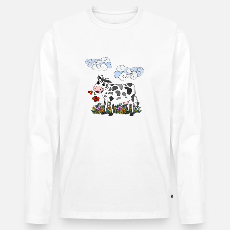 Kuh - Männer Premium Bio Langarmshirt - Weiß