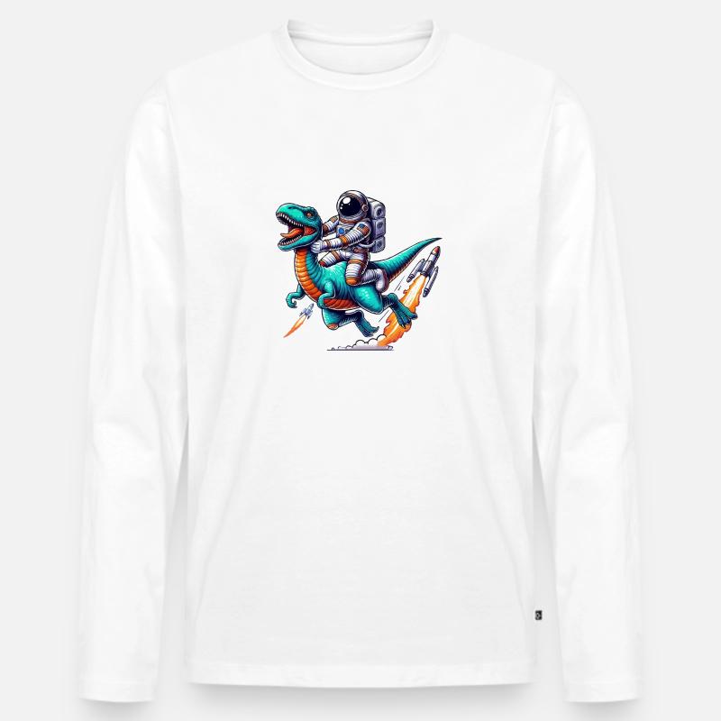 astronaut dinosaurier - Männer Premium Bio Langarmshirt - Weiß