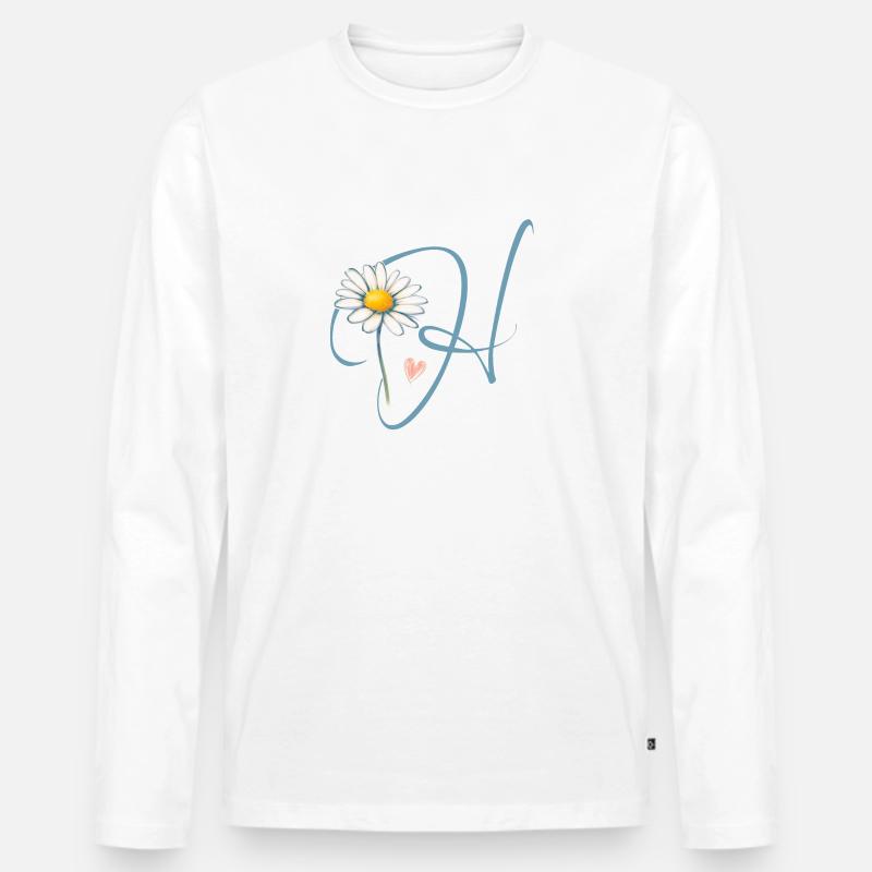 Buchstabe H Gänseblümchen Herz - Männer Premium Bio Langarmshirt - Weiß
