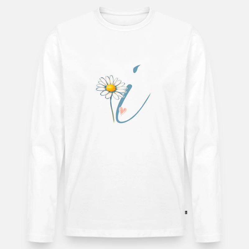 Buchstabe i Gänseblümchen Herz - Männer Premium Bio Langarmshirt - Weiß