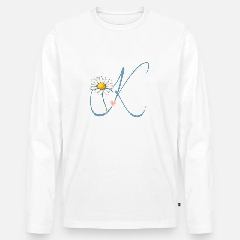 Buchstabe K Gänseblümchen Herz - Männer Premium Bio Langarmshirt - Weiß