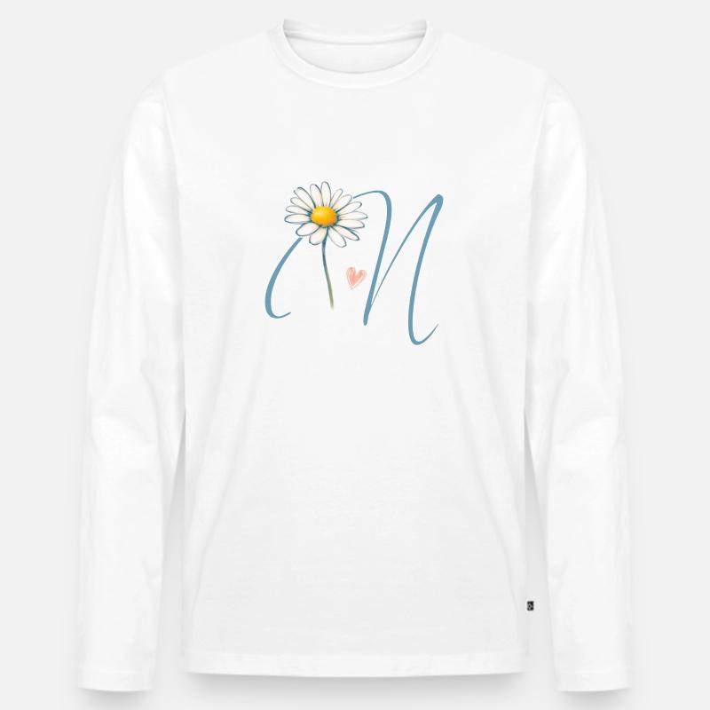 Buchstabe N Gänseblümchen Herz - Männer Premium Bio Langarmshirt - Weiß