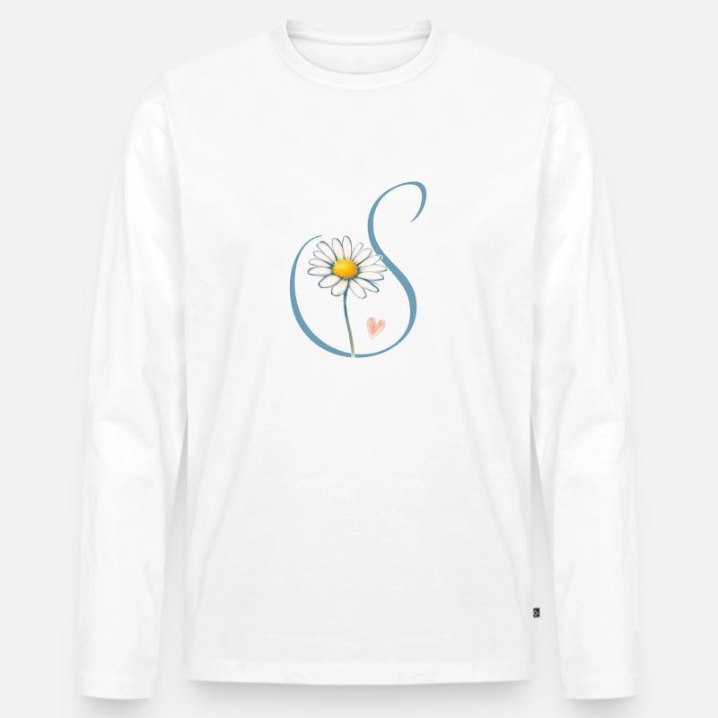 Buchstabe S Gänseblümchen Herz - Männer Premium Bio Langarmshirt - Weiß