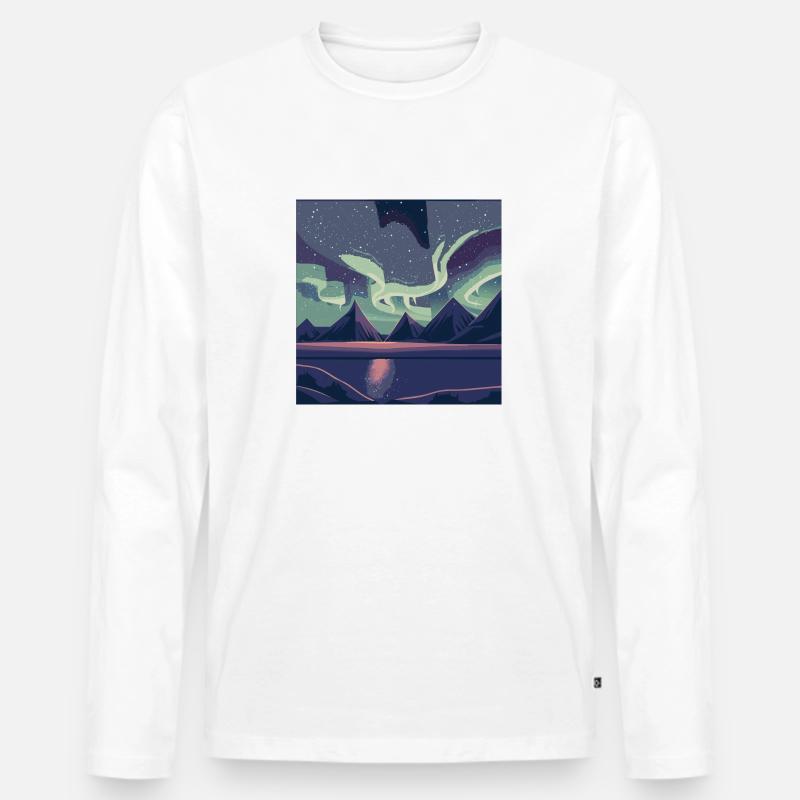 Polarlichter am Nachthimmel - Männer Premium Bio Langarmshirt - Weiß