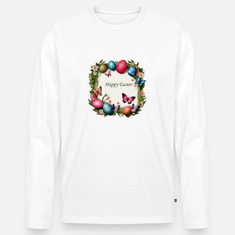 Osterkranz - Happy Easter - Männer Premium Bio Langarmshirt - Weiß