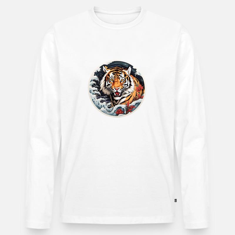 Tiger in einer kalten Winternacht - Männer Premium Bio Langarmshirt - Weiß