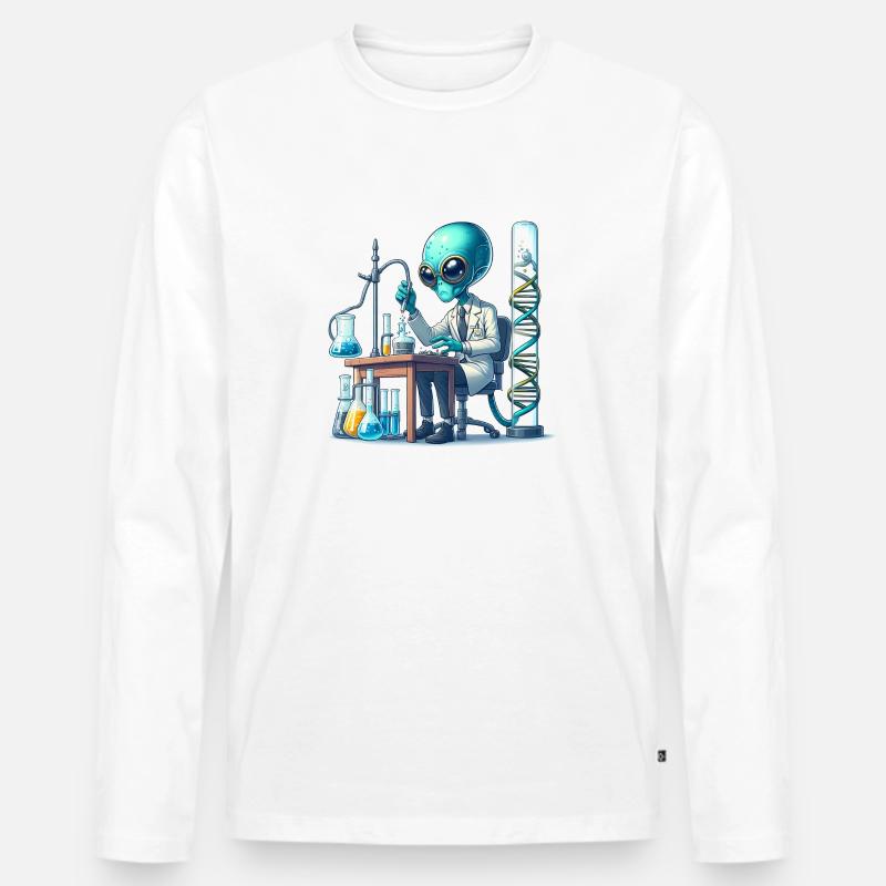 Alien am Experimentieren - Männer Premium Bio Langarmshirt - Weiß
