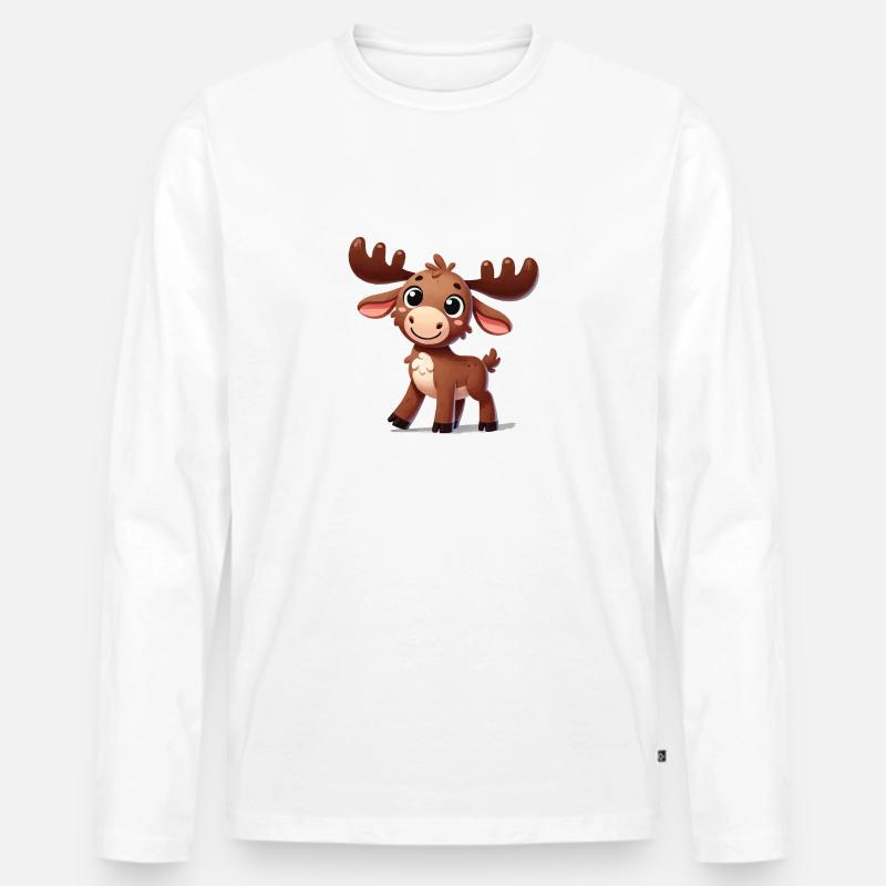 Elch Comic - Männer Premium Bio Langarmshirt - Weiß