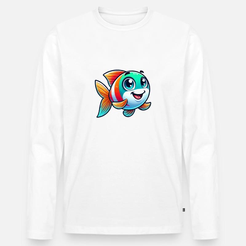 Fisch Comic - Männer Premium Bio Langarmshirt - Weiß