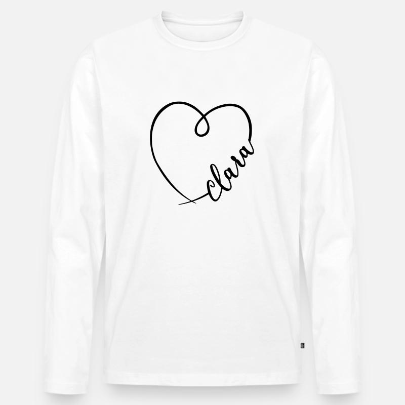 Clara Name Kalligrafie Herz - Männer Premium Bio Langarmshirt - Weiß