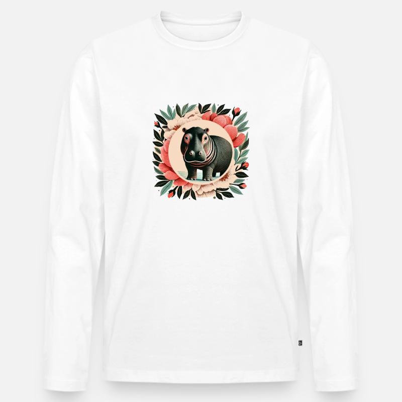 Nilpferd - Männer Premium Bio Langarmshirt - Weiß