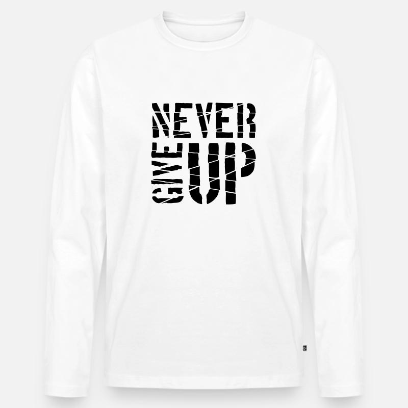 Never give up - Männer Premium Bio Langarmshirt - Weiß