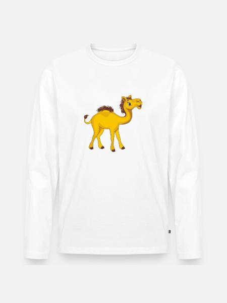 Glad rolig kamel. Tecknad teckning - Ekologisk långärmad premium-T-shirt herr - vit